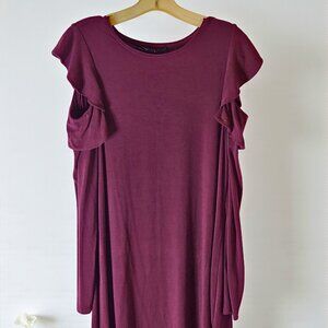 White House Black Market Purple Peekaboo Shoulder Ruffle Sleeve Dress – Size Sm